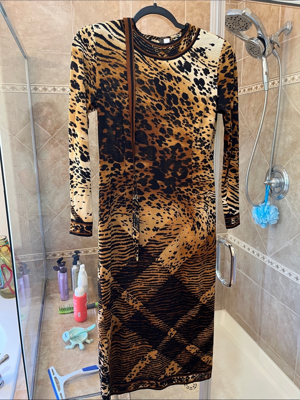 Women's Long Sleeve Animal Print Maxi Dress in Brown